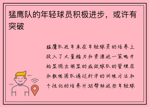 猛鹰队的年轻球员积极进步，或许有突破